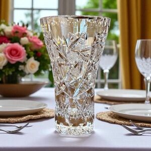 Elegant Bohemian Cut Crystal Vase
